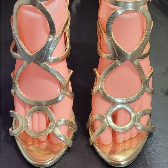 CHRISTIAN SIRIANO GOLD HIGH HEEL STILETTOS PUM SANDAL - Picture 5 of 15